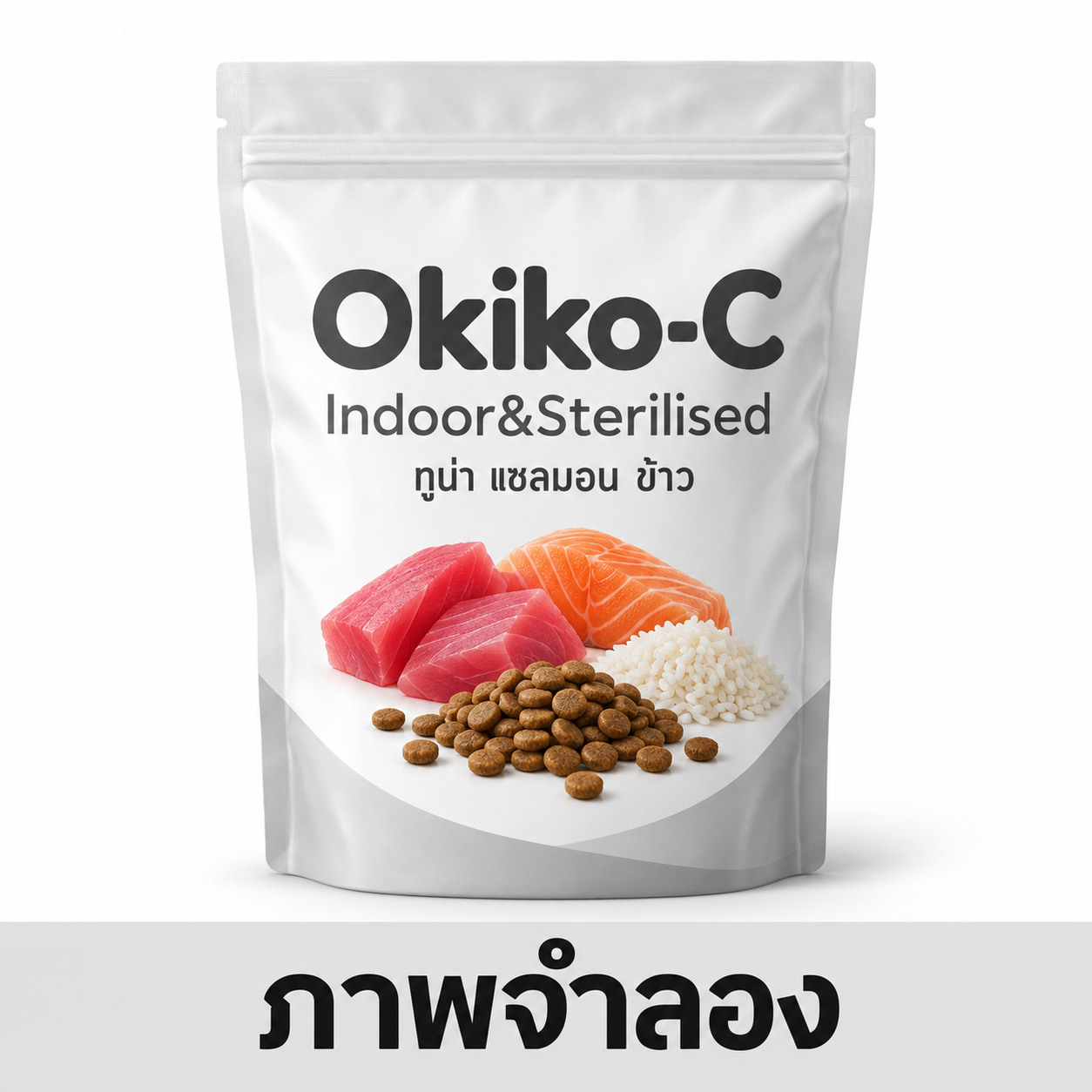 Okiko-C ถุงแบ่ง 800g Indoor&Sterilised ทูน่าแซลมอนข้าว