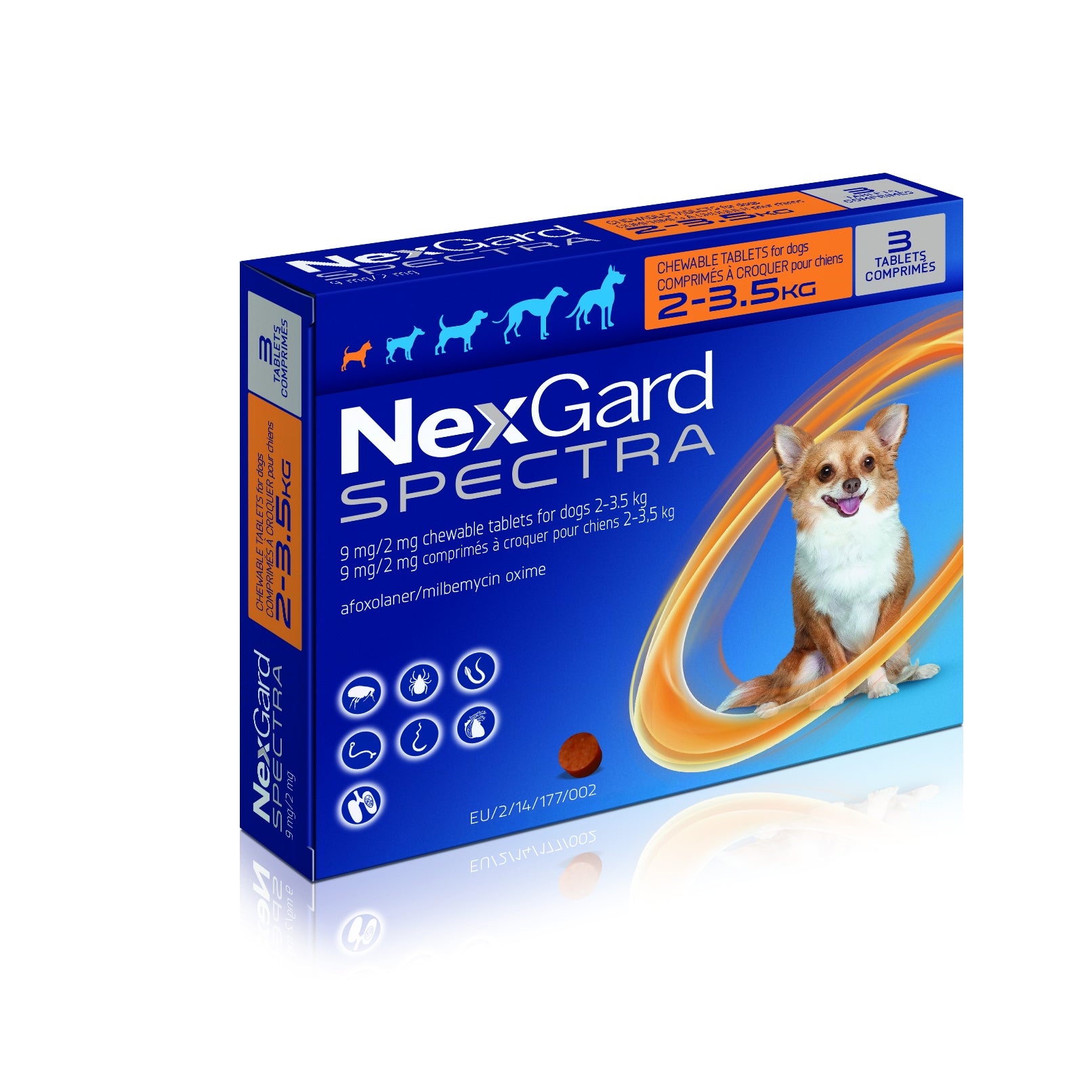 NexGard Spectra-01 XS/ส้ม>2-3.5 kg.(ยากิน ป้องกัน เห็บ หมัด ไร พยาธิ)