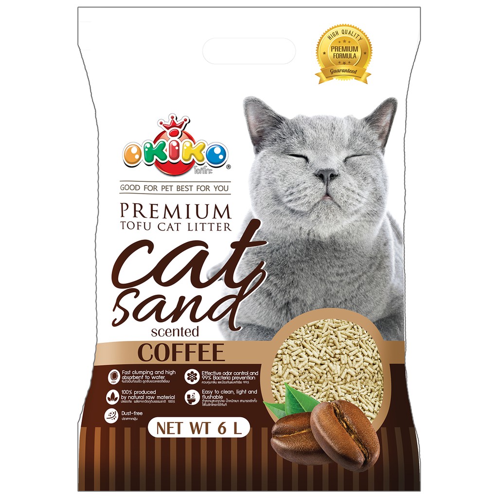 OKIKO ทรายเต้าหู้ 6L (1.5mm)-Coffee