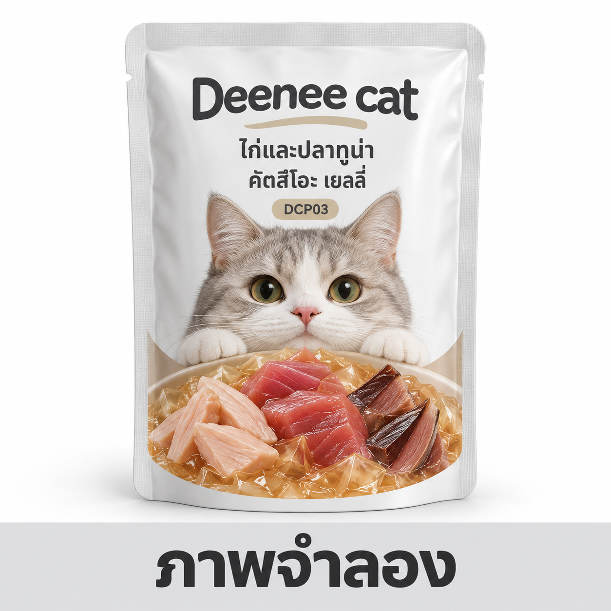 Deenee cat ซอง 70g ไก่และปลาทูน่า คัตสึโอะ เยลลี่ DCP03