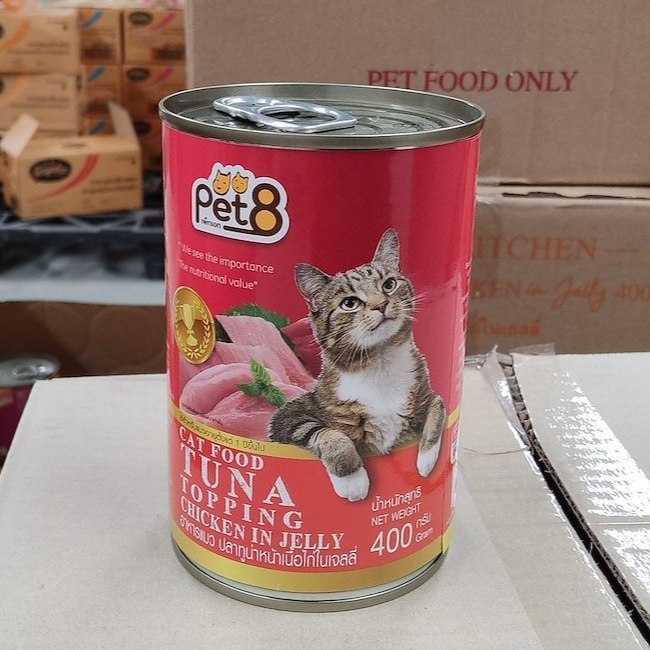pet8 400g CC02 ปลาทูน่าหน้าไก่ในเยลลี่