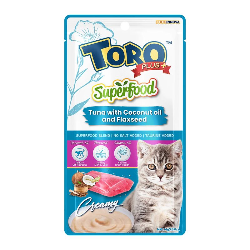 Toro Plus 14gx5(ฟ้า)ทูน่า+น้ำมันมะพร้าว+เมล็ดแฟลกซ์