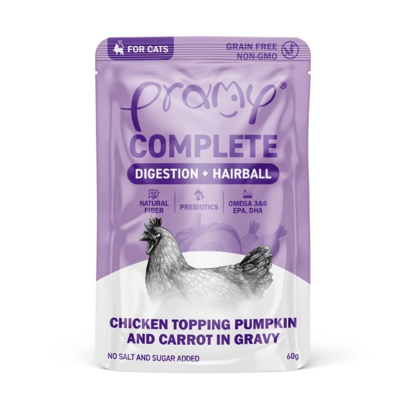 Pramy Complete ซอง 70g CF6 Digestion Hairball (ไก่-ฟักทอง-แครอทเกรวี่)