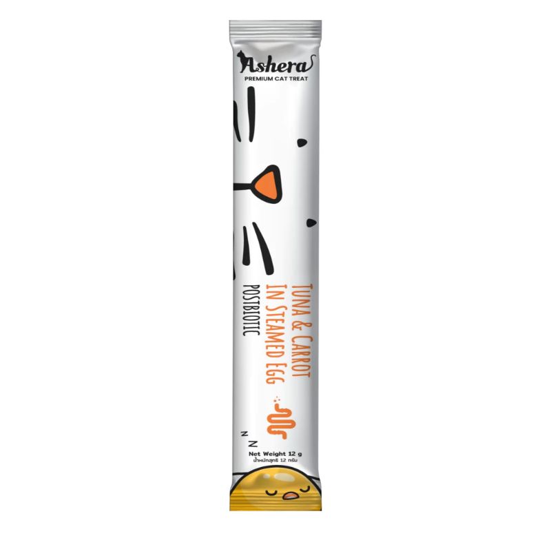 Ashera Treat ซอง 12g ทูน่าหน้าแครอท ไข่ตุ๋น (ส้ม)
