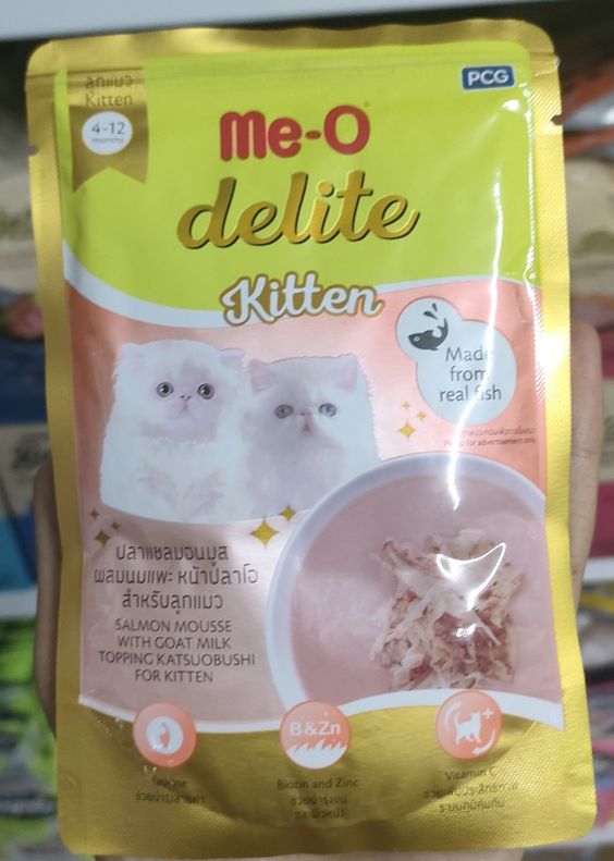 Me-O Delite 70gซอง/DK3 ลูกแมว ไก่มูส ผสมนมแพะหน้าแซลมอน