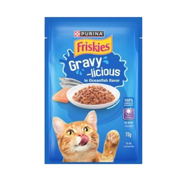 Friskies ซอง 70g 03 ปลาทะเล ใน เกรวี่ (น้ำเงิน)