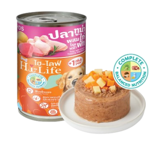 Hi-life-HD5 กป 400g ปลาทูน่าผสมไก่โรยหน้าผัก