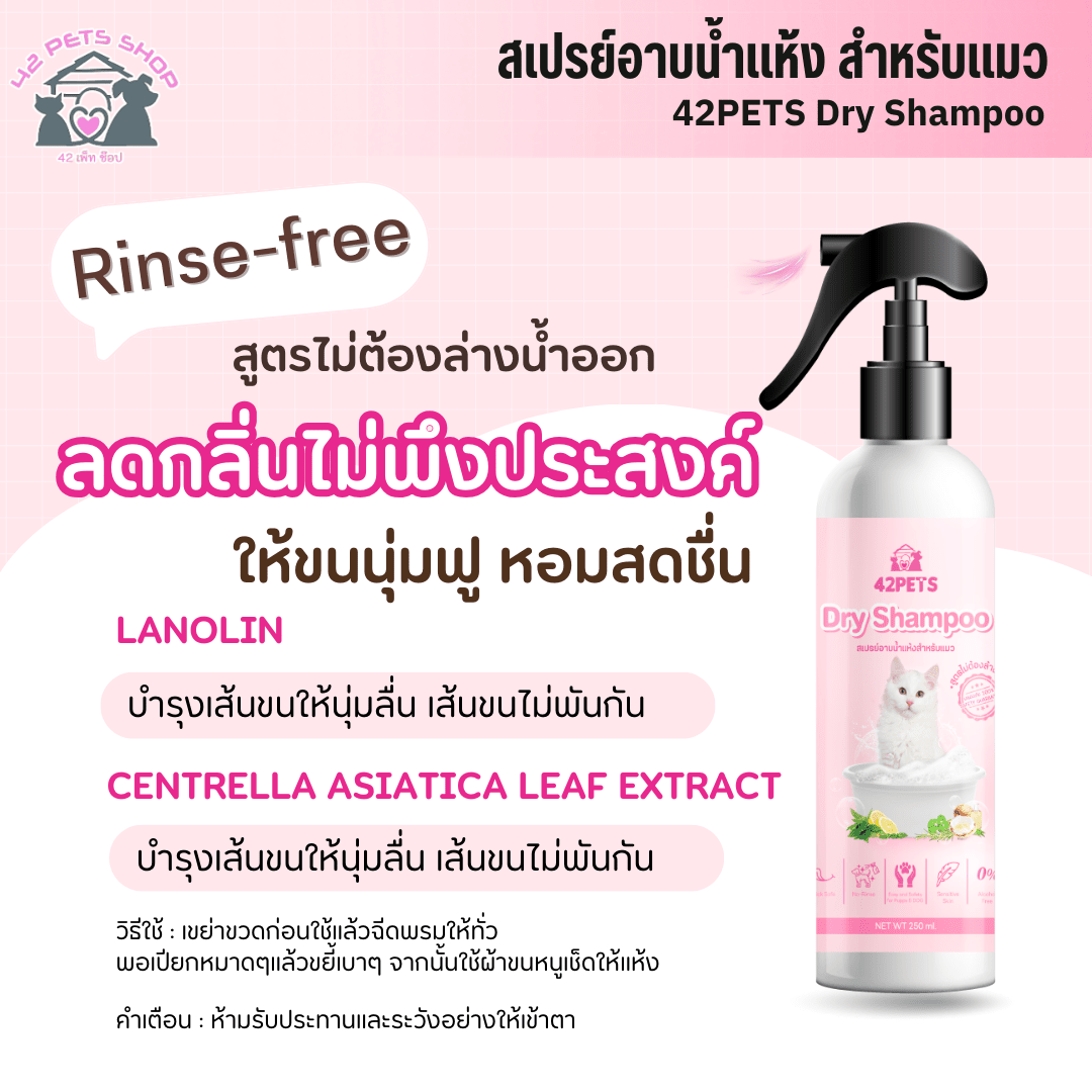✨ 42Pets – สเปรย์อาบน้ำแห้งสำหรับแมว