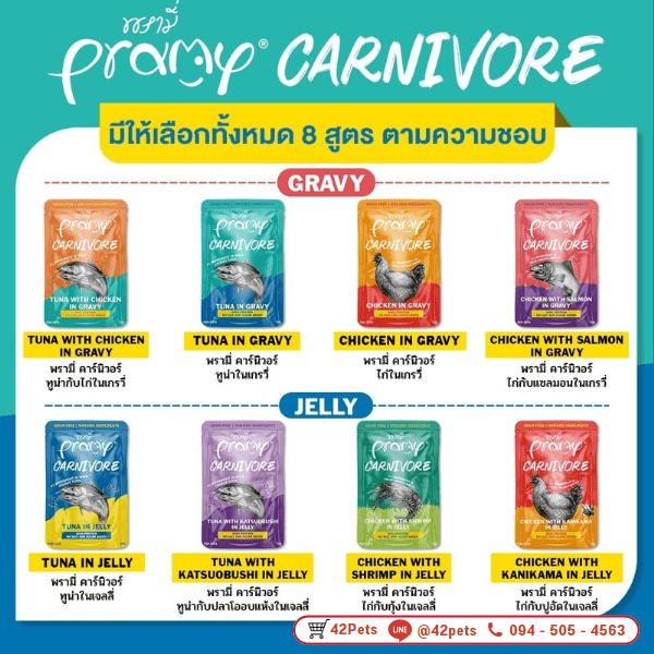 Pramy Carnivore อาหารเปียกแมว เกรดพรีเมี่ยม กลูเตนฟรี ขนาด 70g.