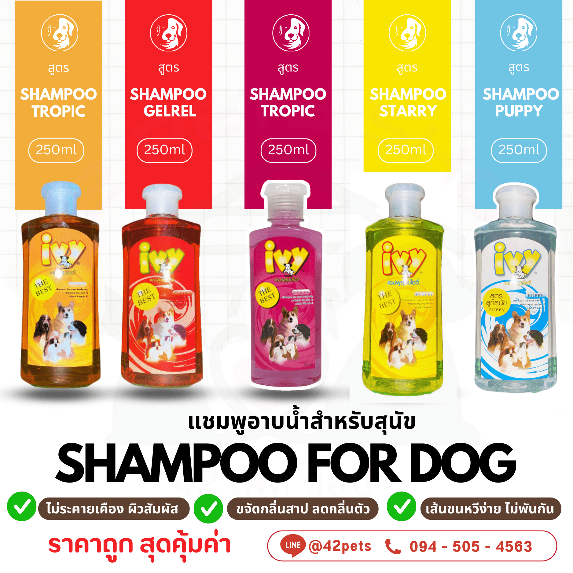 Ivy Shampoo แชมพูสำหรับสุนัข มาใหม่!! 5 สูตรให้เลือก