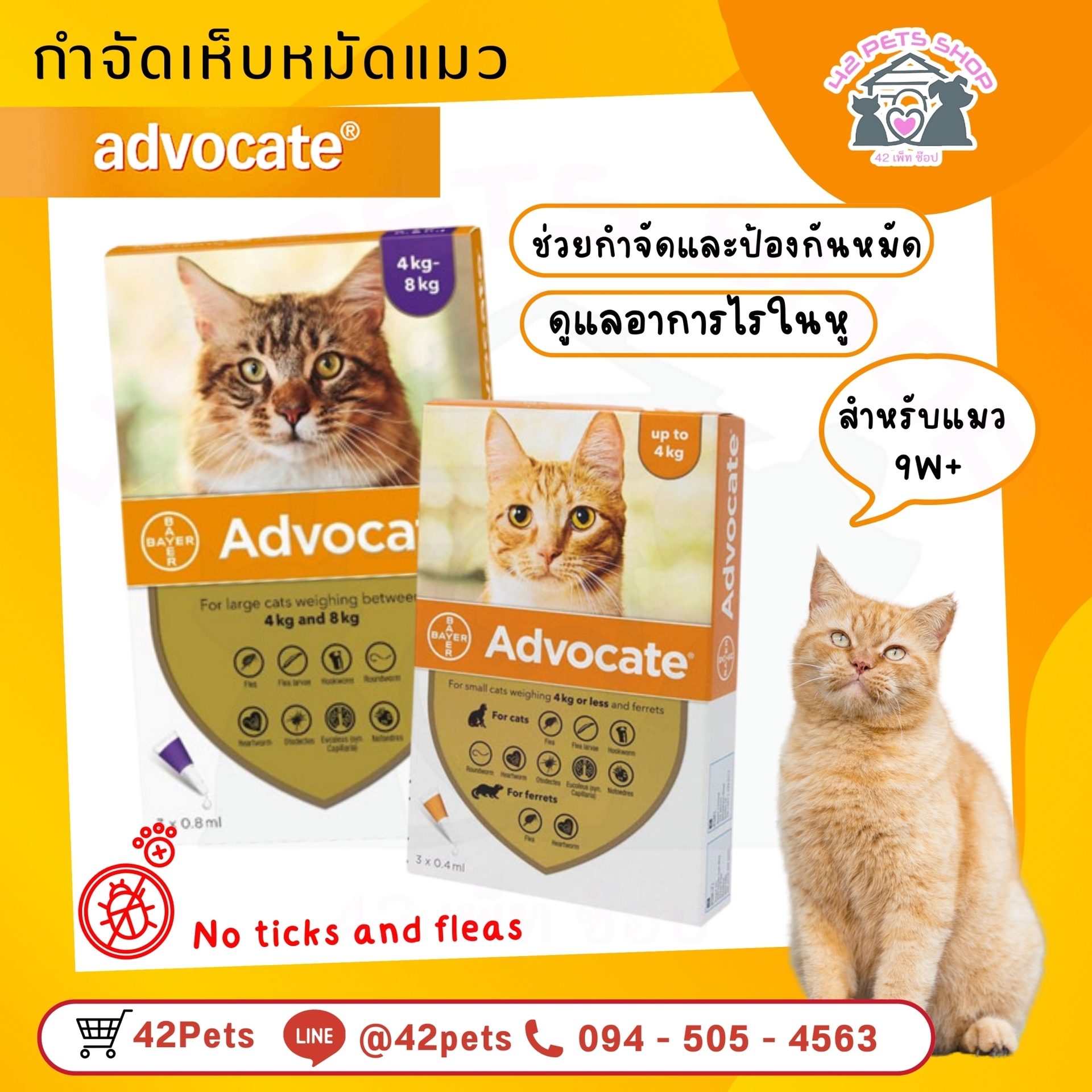 Advocate for cat ผลิตภัณฑ์หยดหลัง กำจัดหมัด สำหรับแมว