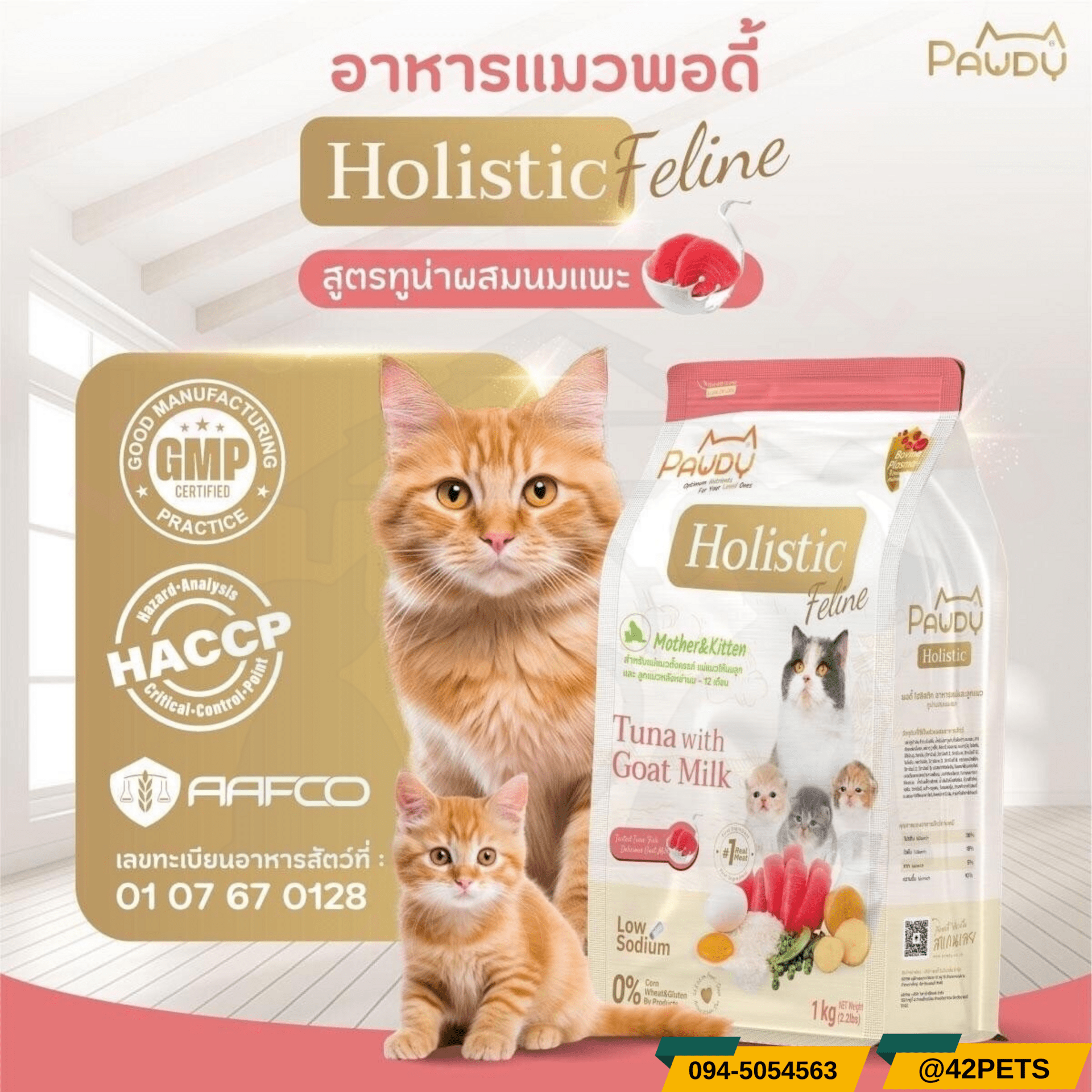 Pawdy Holistic Mother & Kitten สูตรทูน่าผสมนมแพะ