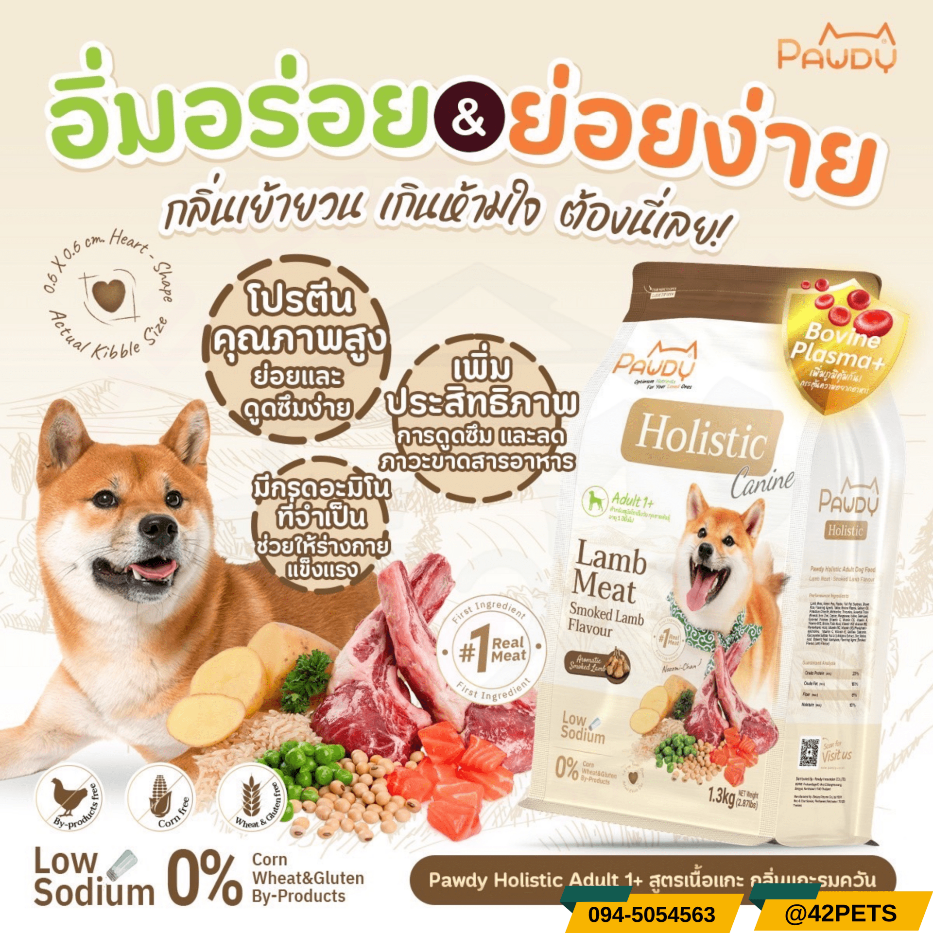Pawdy Holistic Adult 1+ สูตรเนื้อแกะ กลิ่นแกะรมควัน ✦