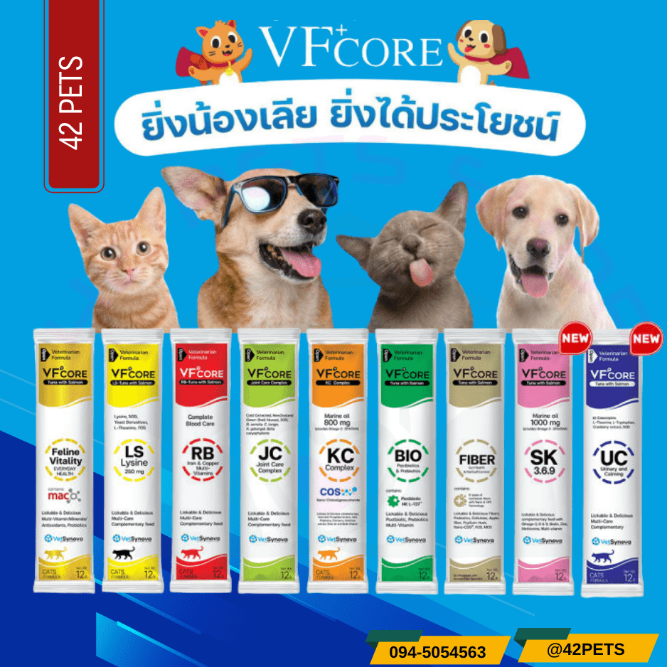 VFcore ขนมแมวเลีย ผสมวิตามิน เสริมภูมิคุ้มกัน ทานง่าย เพื่อสุขภาพ