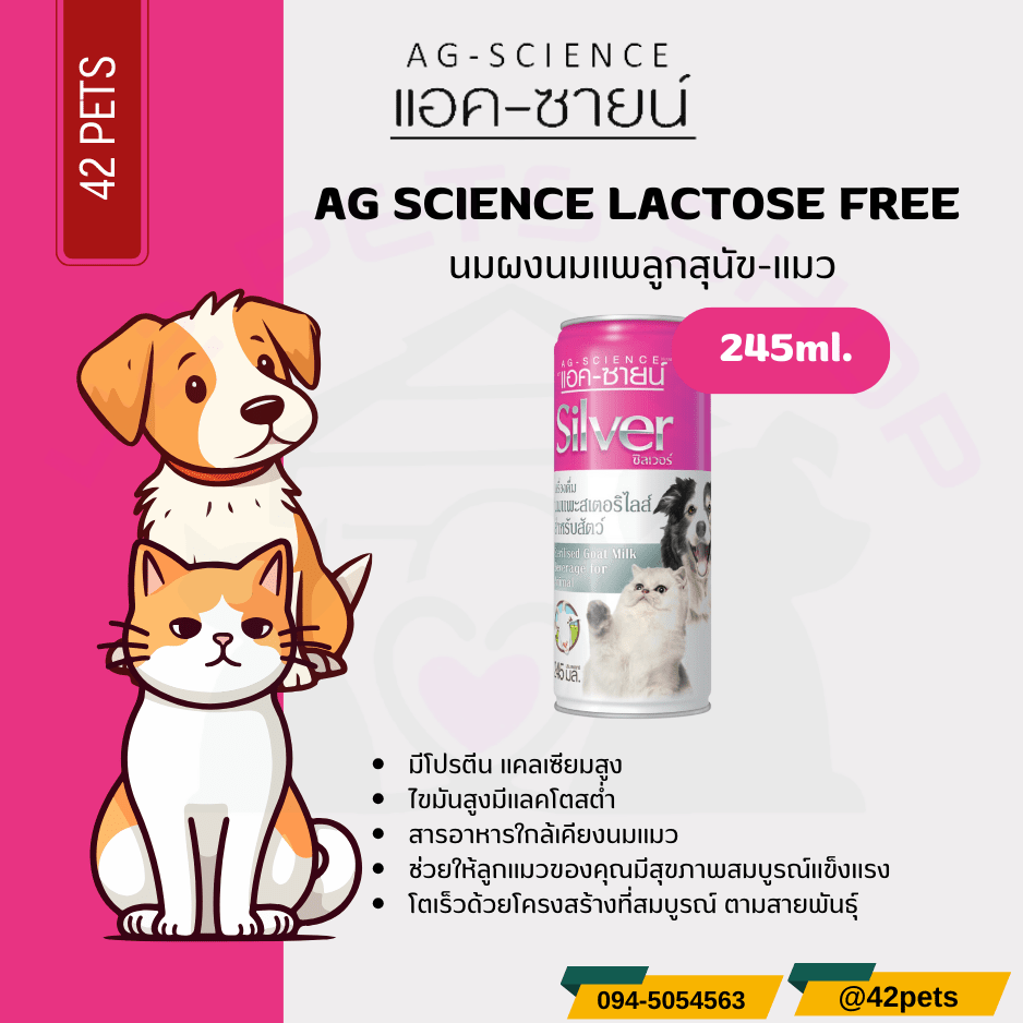 Ag-Science Silver Brand นมแพะสเตอริไลส์ สำหรับสุนัขและแมว 245 ML. ซิลเวอร์ นมแพะสเตอริไลส์ 245 ml