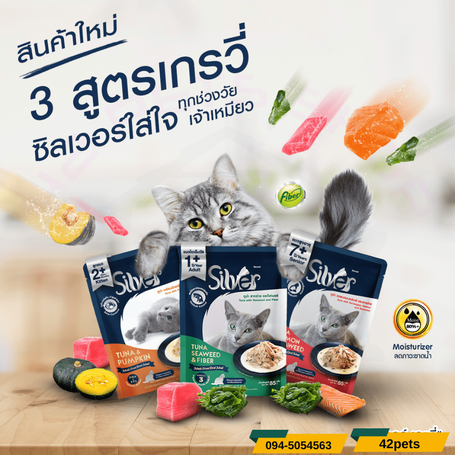 Silver อาหารเปียกแมว ในน้ำเกรวี่ เกรดพรีเมี่ยม 85g.