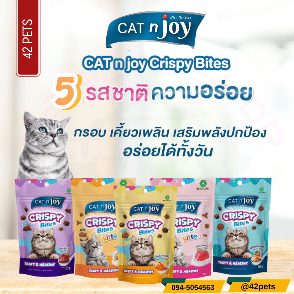 Cat N joy Crispy Bite  ขนมแมว กรุบกรอบ ทรีทแมว  60g.