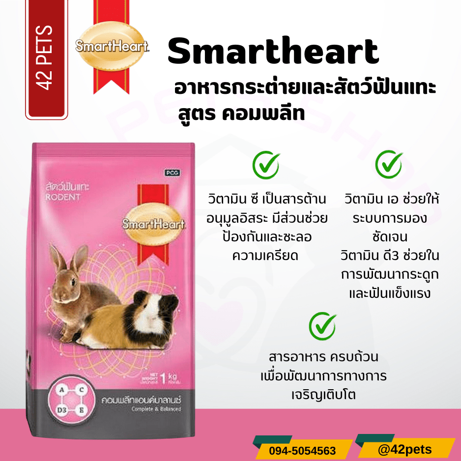 Smartheart อาหารสัตว์ฟันแทะ หนู ชินชิลล่า สูตรคอมพลีทแอนด์บาลานซ์