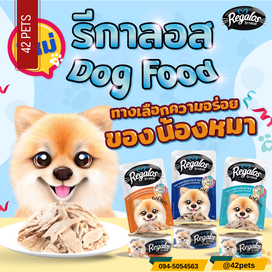 Regalos รีกาลอส อาหารเปียกสุนัข ไม่เติมเกลือ บำรุงขนและผิวหนัง ทำมาจากเนื้อปลาทูน่าแท้