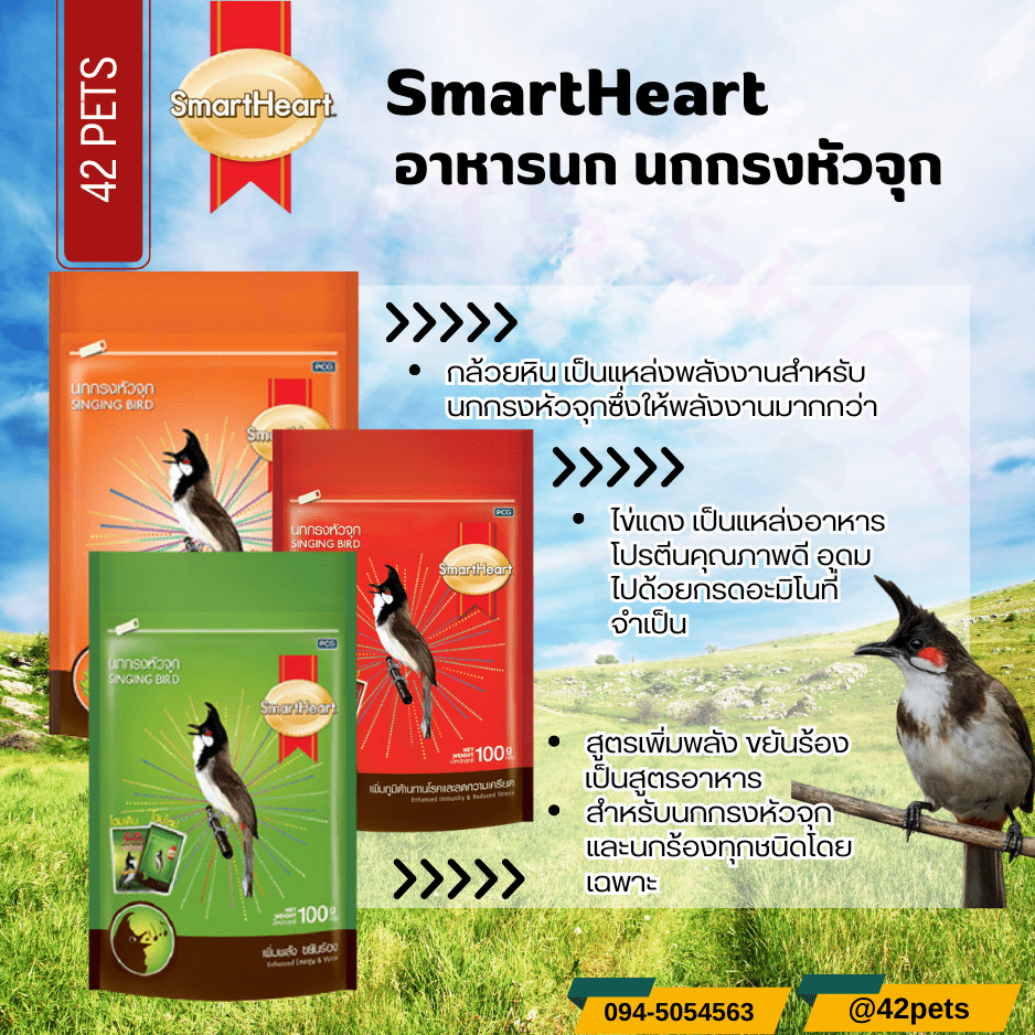 Smartheart สมาร์ทฮาร์ทอาหารนก นกกรงหัวจุก