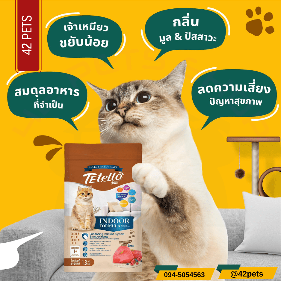 Tetello milli อาหารแมวเลี้ยงในบ้าน เทเทลโล มิลลี่ อาหารเม็ด (รสปลาทูน่า)