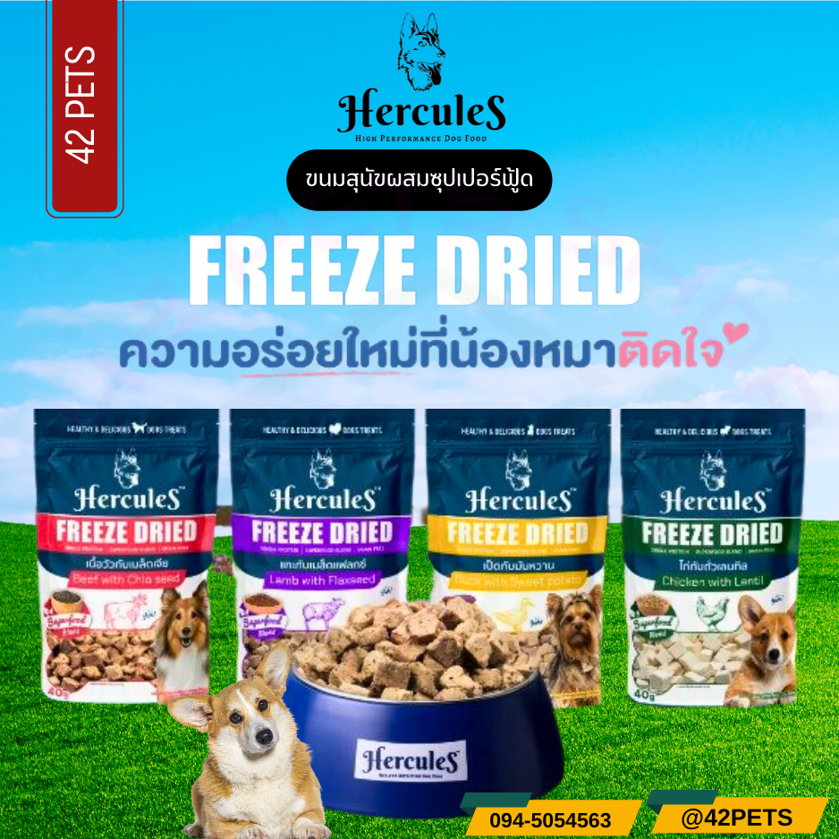Hercules Freeze Dried ผลิตด้วยเทคโนโลยีฟรีซดราย อาหารสุนัข 40 กรัม