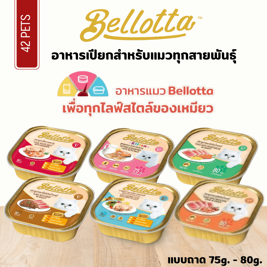 Bellotta อาหารเปียกแมว แบบถาด ทำจากเนื้อปลาแท้ ขนาด 80g