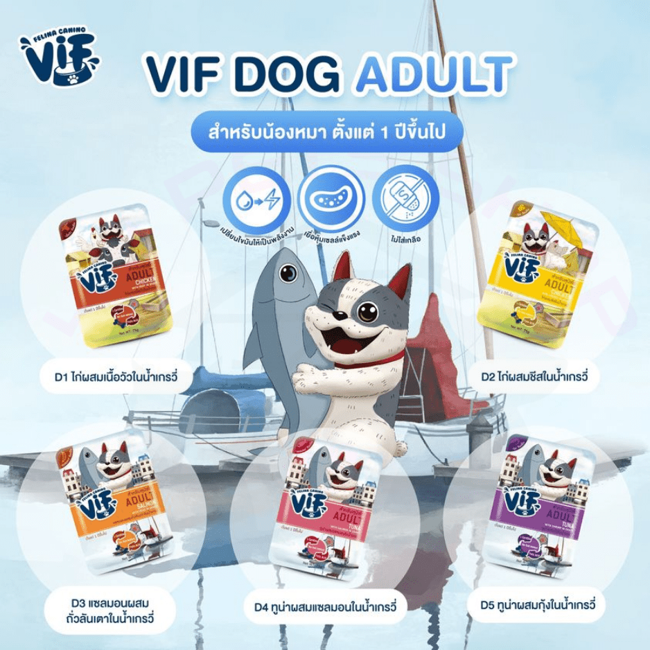 Felina canino VIF Dog Adult อาหารเปียกสำหรับสุนัขอายุตั้งแต่ 1 ปีขึ้นไป ปริมาณ 75 กรัม