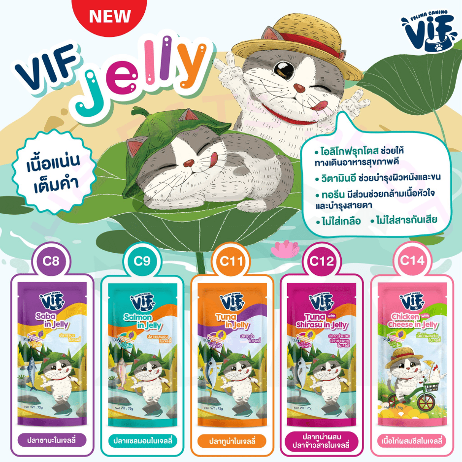 Felina VIF Jelly อาหารเปียกสำหรับแมวแบบเยลลี่ สำหรับแมวอายุ 6 เดือนขึ้นไป ไม่ใส่เกลือ ขนาด (75g)