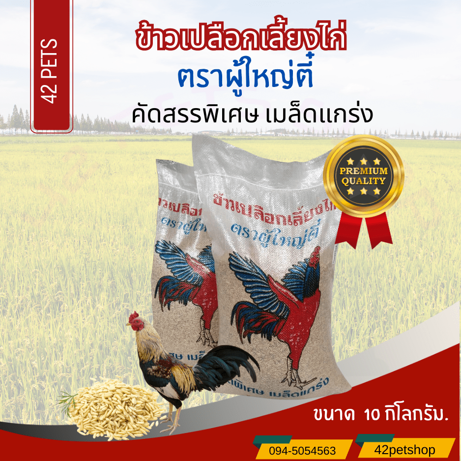 ข้าวเปลือกไก่ ตราผู้ใหญ่ตี๋  คัดสรรพิเศษ เมล็ดแกร่ง
