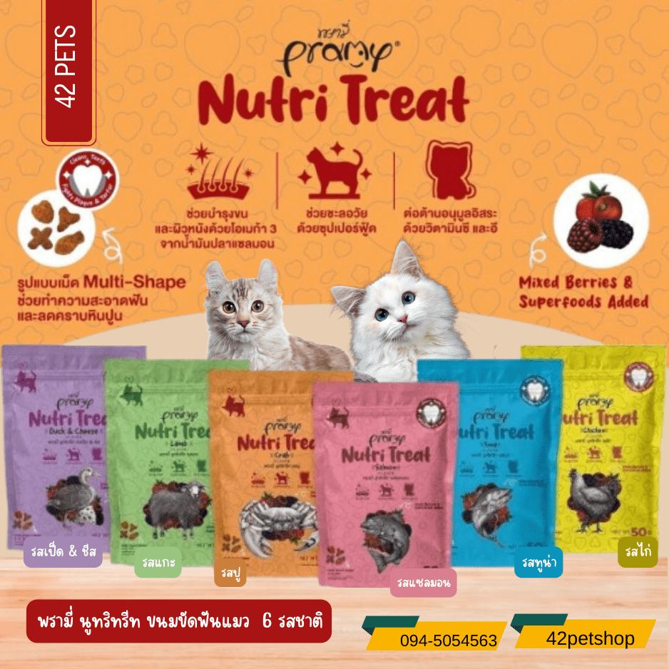 Pramy Nutri-Treat ขนมขัดฟันแมว เนื้อกรุบกรอบ กลิ่นหอมทานง่าย
