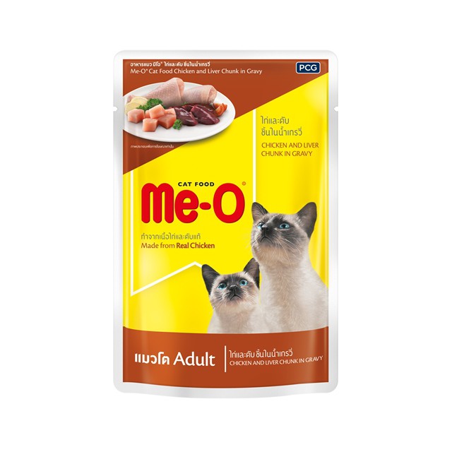 Me-O เพาซ์ 80g (10.แมวโต ไก่&ตับในน้ำเกรวี่)