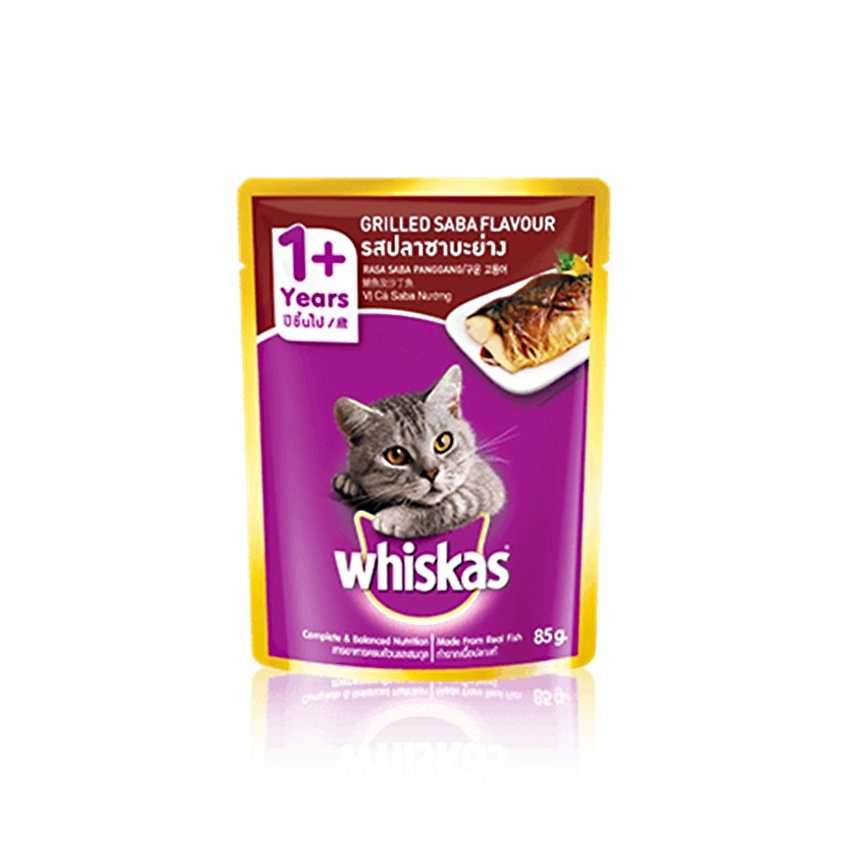 CD0151-Whiskas เพาซ์ 85g กล่อง*12ซอง(1+ปี ปลาซาบะย่าง)