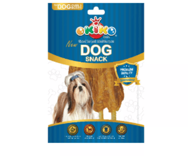 CD0145-OKIKO DOG SNACK ซองเล็กส้ม 50g.(สันในไก่แห้งเสียบกระดูกอ่อนปลาฉลาม)