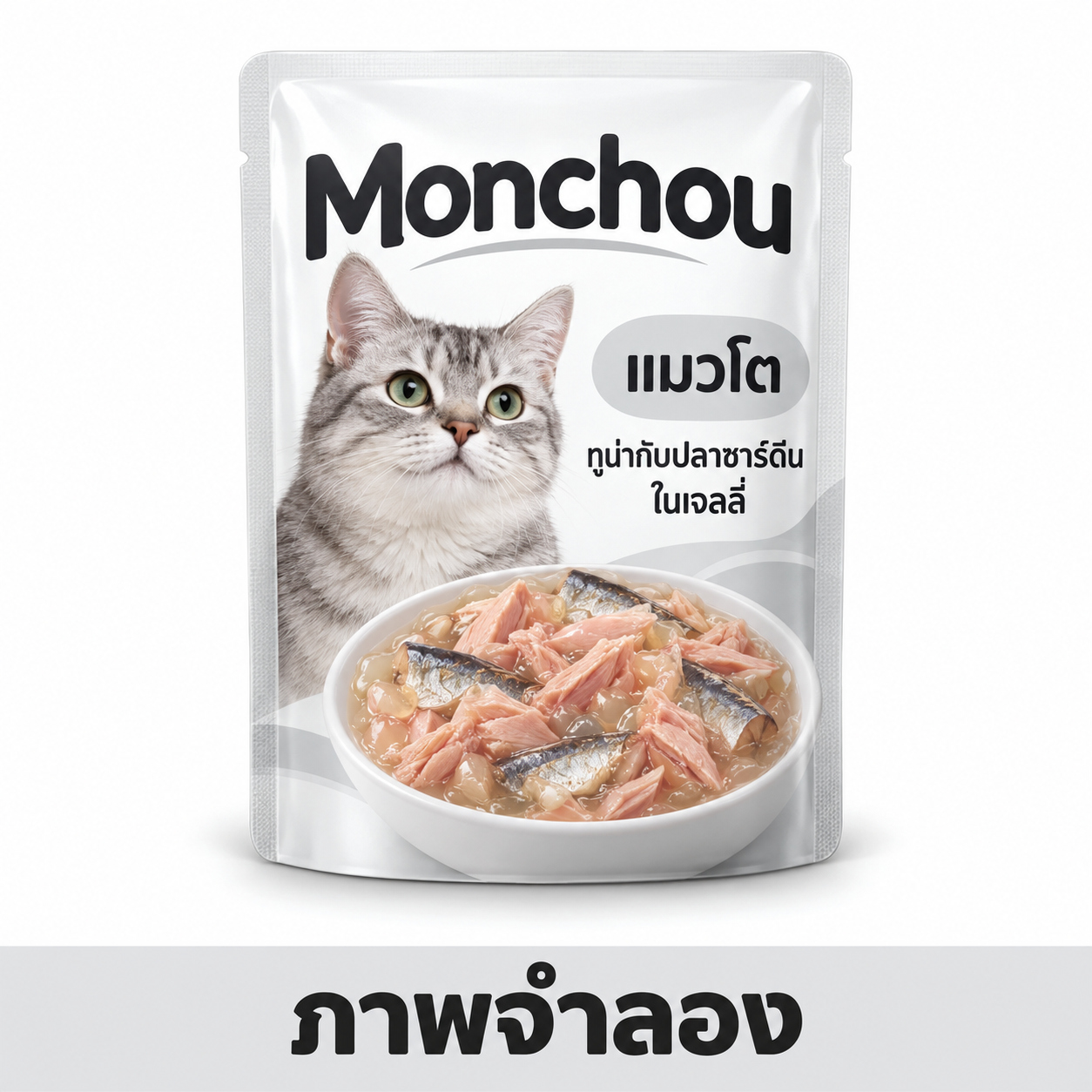 CD0207-Monchou แมวเปียก 80 g(ซอง/โต ทูน่ากับปลาซาร์ดีนในเจลลี่)