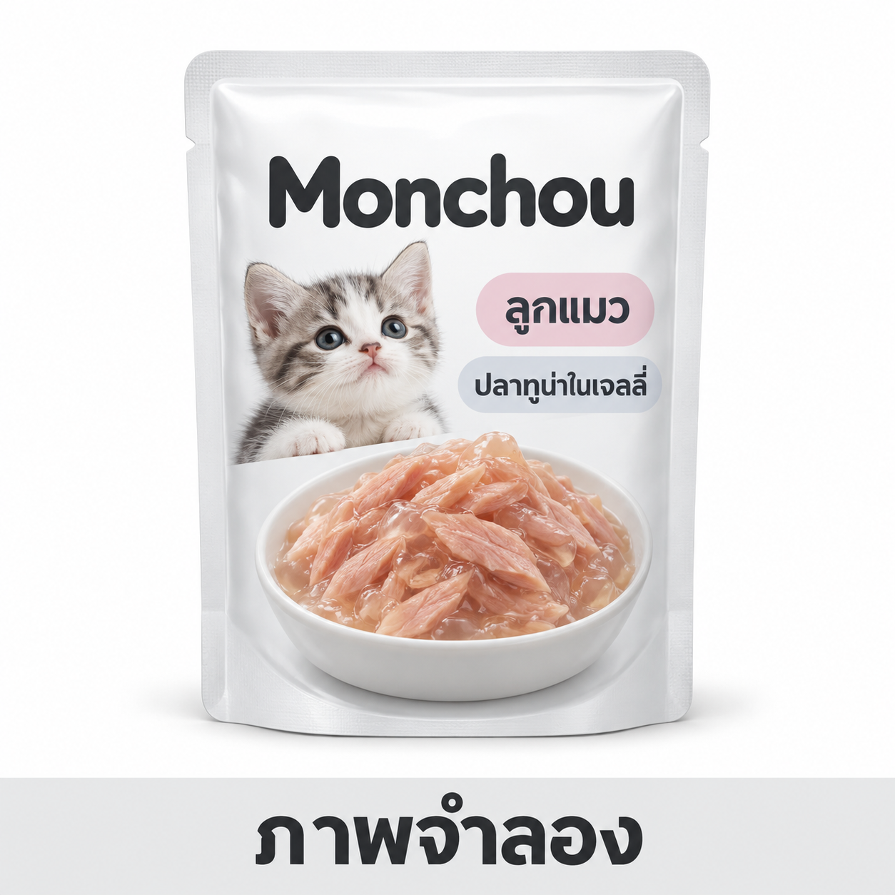CD0207-Monchou แมวเปียก 80 g(กล่อง*12ซอง/ลูกแมว ปลาทูน่าในเจลลี่)