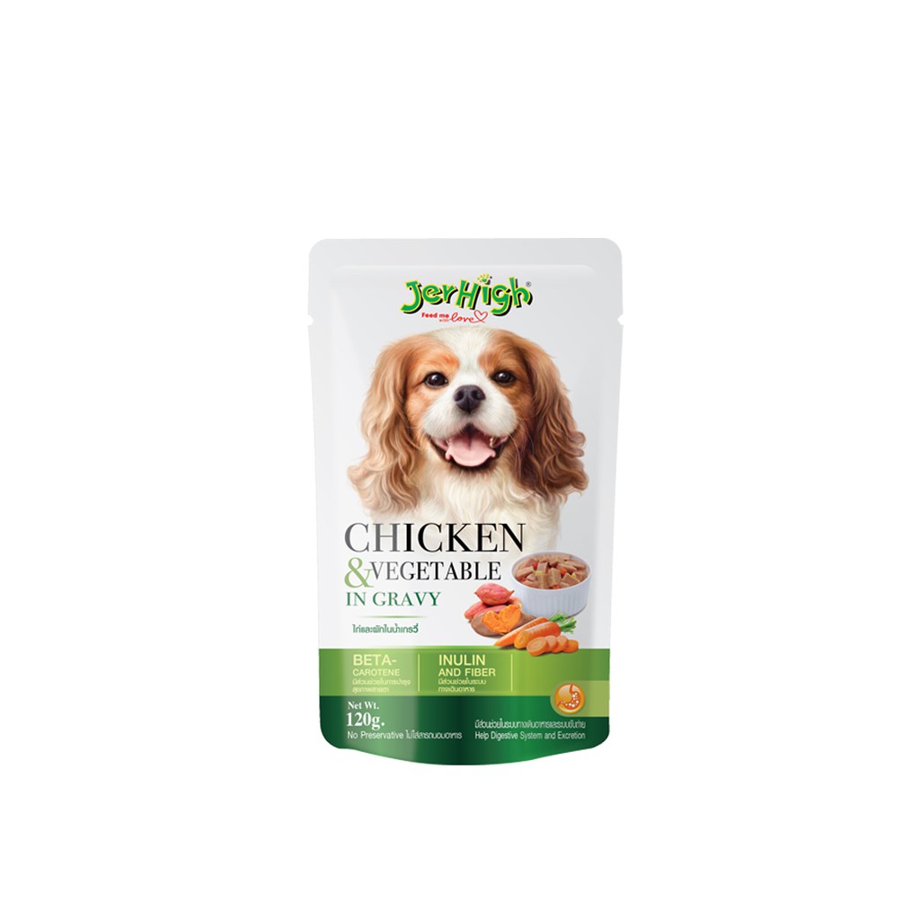CD0159-Jerhigh เพาซ์ 120g กล่อง*12ซอง(ไก่และผักในน้ำเกรวี่)