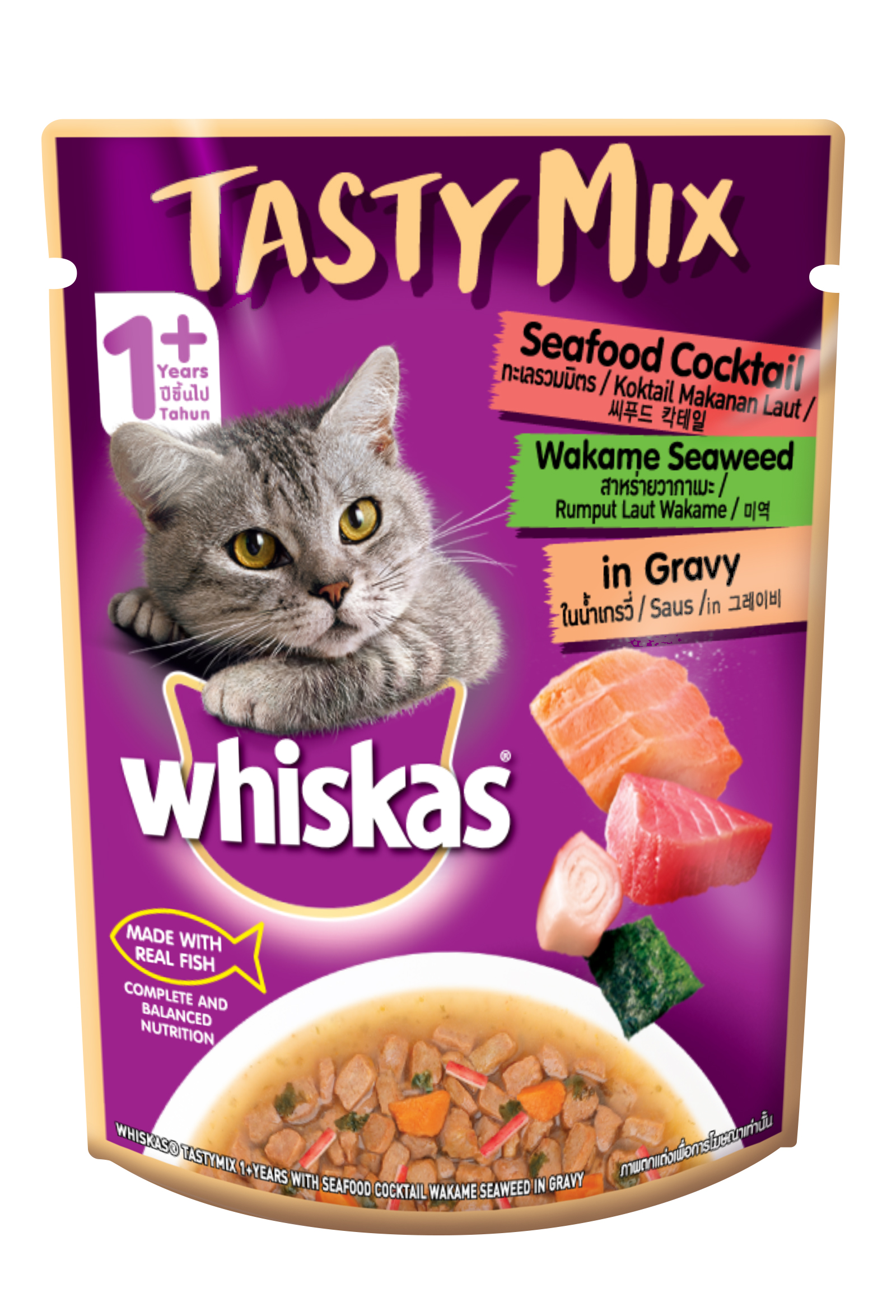 Whiskas Tastymix 70g ซอง T01(แดง)ทะเล+สาหร่าย