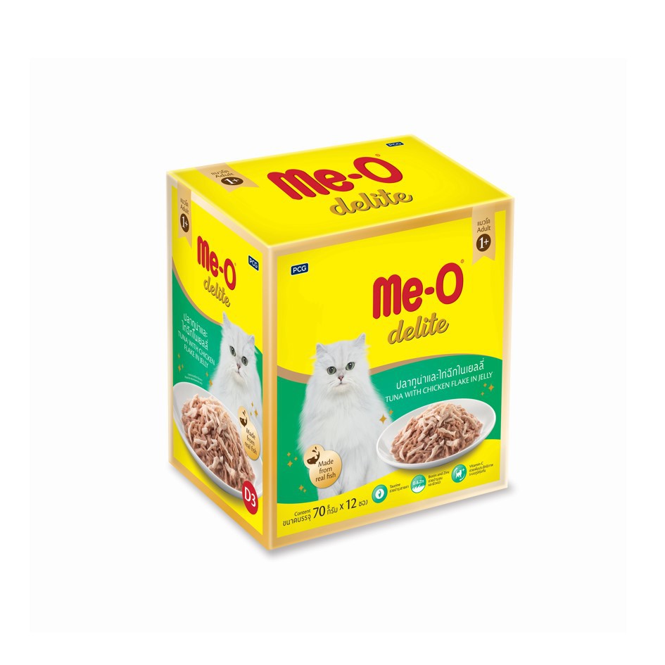 Me-O Delite 70gโหล/D3 โต ทูน่าและไก่ฉีกในเยลลี่