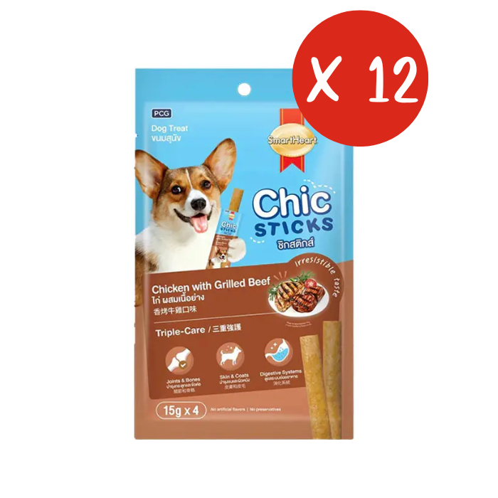 SmartHeart Chic Sticks โหล 15gx4 Chicken with Grilled Beef/ไก่ผสมเนื้อย่าง