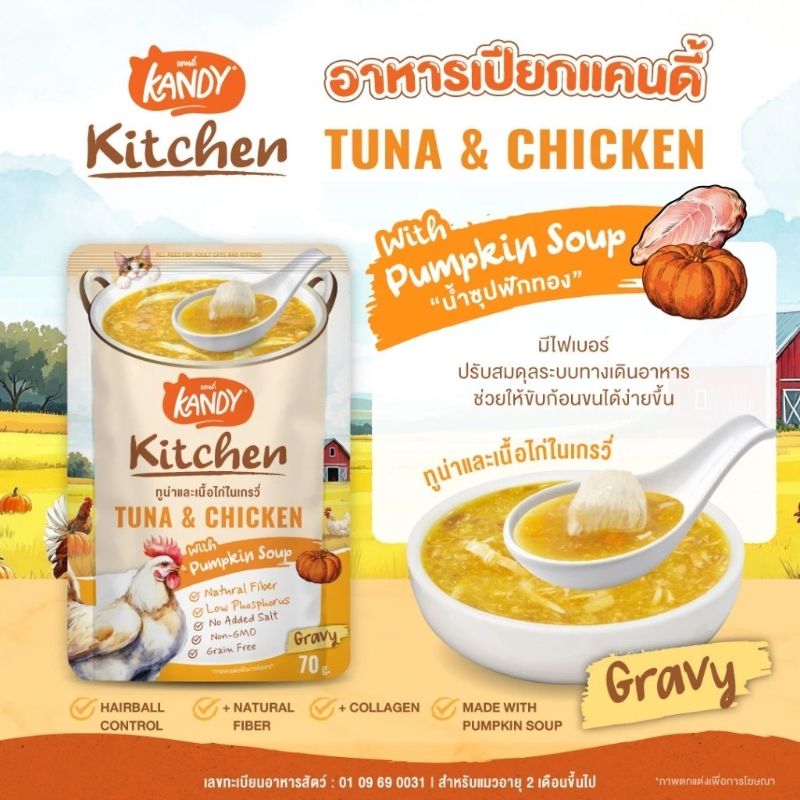 Kandy Kitchen ลัง 70gx48 ทูน่า+ไก่+ซุปฟักทอง เกรวี่ 0401G