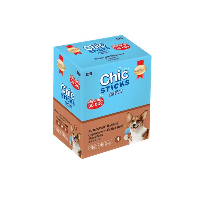 SmartHeart Chic Sticks กล่อง 15gx36 Chicken with Grilled Beeg/ไก่ผสมเนื้อย่าง